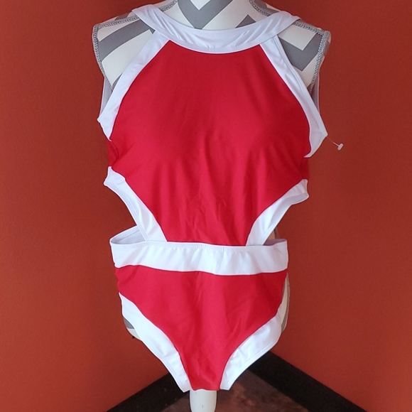 New High Neck Sexy Cut Out Sides Swimsuit XL 14 - Picture 2 of 8